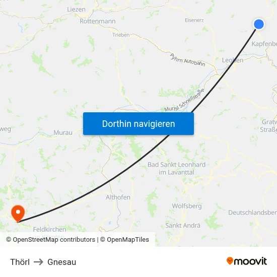Thörl to Gnesau map