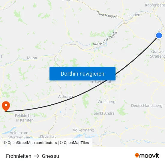 Frohnleiten to Gnesau map