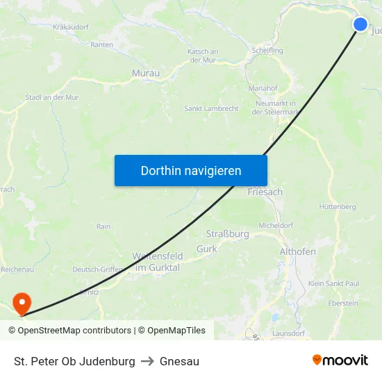 St. Peter Ob Judenburg to Gnesau map