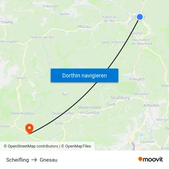 Scheifling to Gnesau map