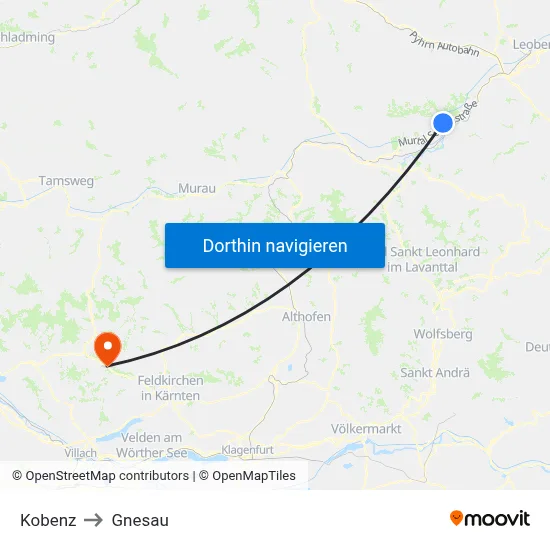 Kobenz to Gnesau map