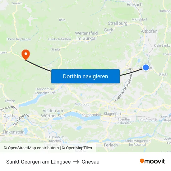 Sankt Georgen am Längsee to Gnesau map