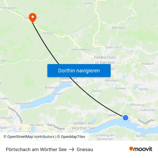 Pörtschach am Wörther See to Gnesau map