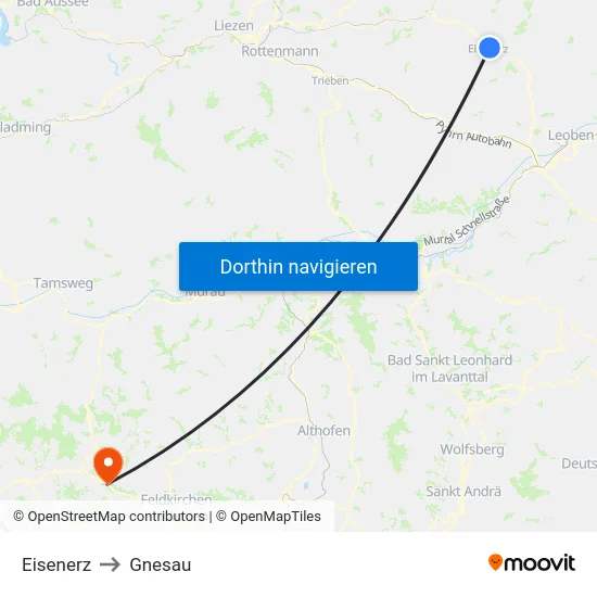 Eisenerz to Gnesau map