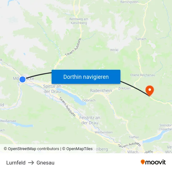 Lurnfeld to Gnesau map