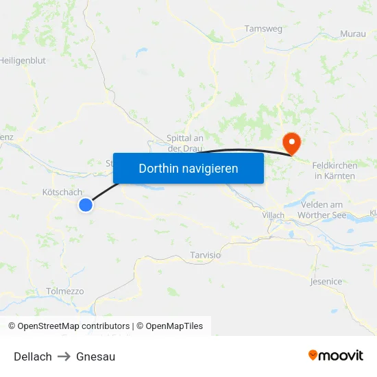 Dellach to Gnesau map