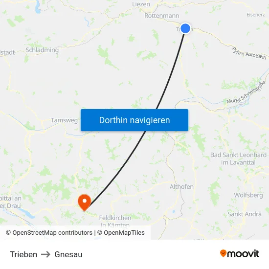 Trieben to Gnesau map
