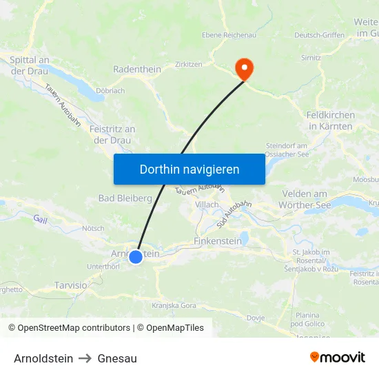 Arnoldstein to Gnesau map