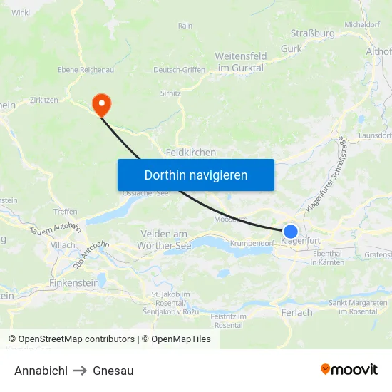 Annabichl to Gnesau map