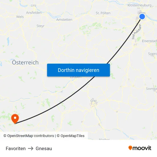 Favoriten to Gnesau map