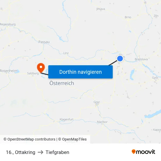 16., Ottakring to Tiefgraben map