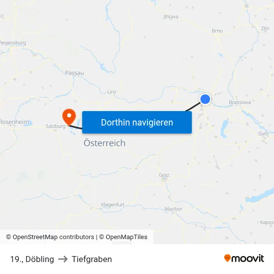 19., Döbling to Tiefgraben map