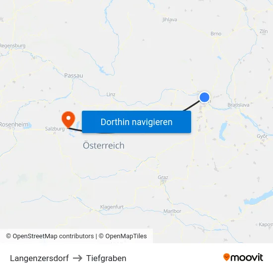 Langenzersdorf to Tiefgraben map