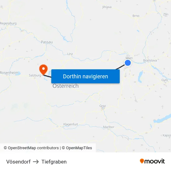 Vösendorf to Tiefgraben map