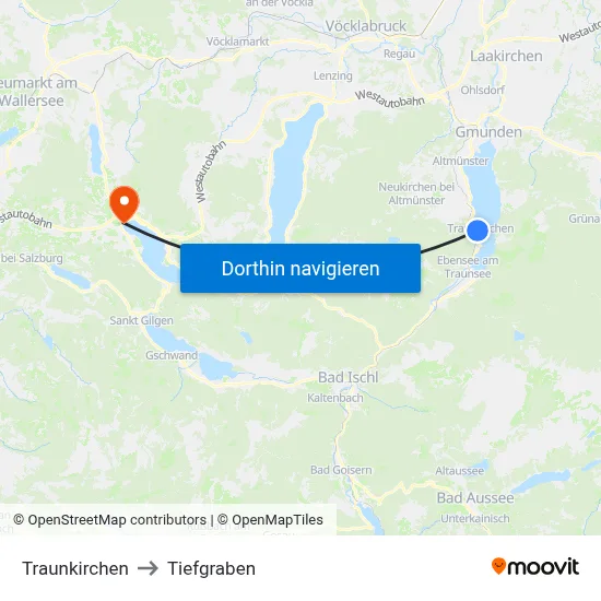 Traunkirchen to Tiefgraben map