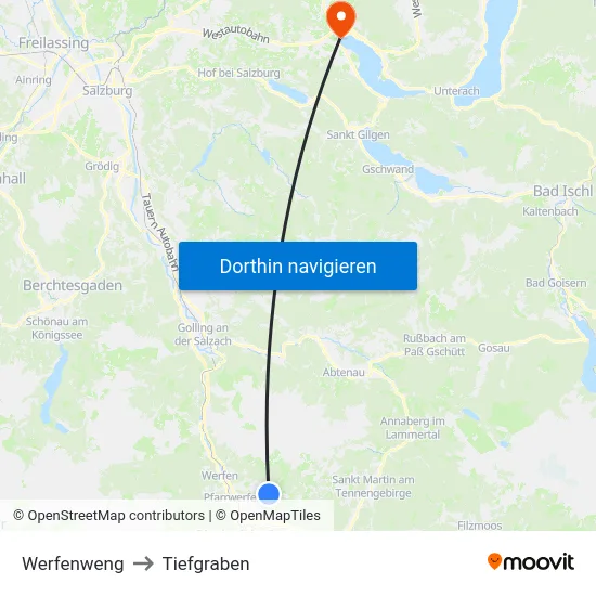 Werfenweng to Tiefgraben map