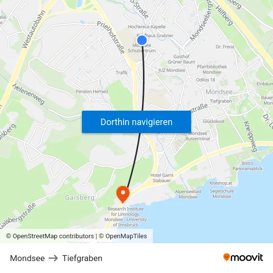 Mondsee to Tiefgraben map