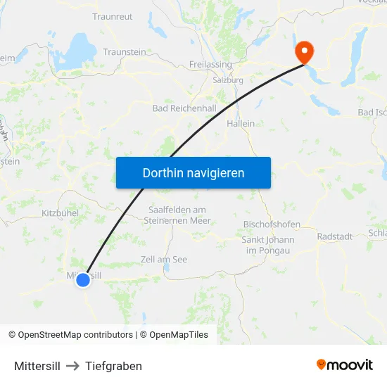 Mittersill to Tiefgraben map