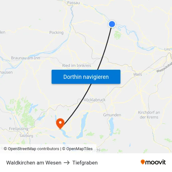Waldkirchen am Wesen to Tiefgraben map