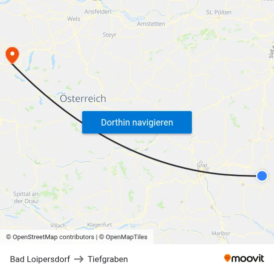 Bad Loipersdorf to Tiefgraben map