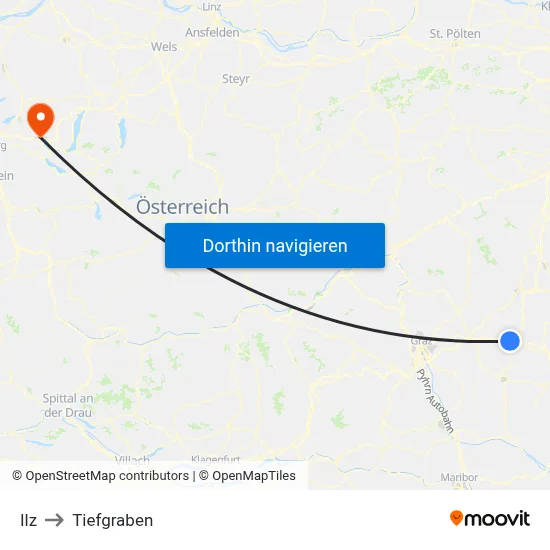 Ilz to Tiefgraben map