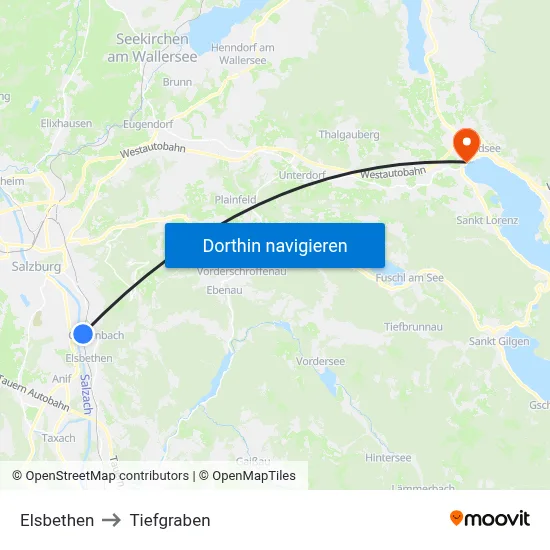 Elsbethen to Tiefgraben map