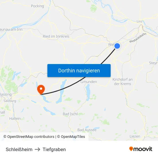 Schleißheim to Tiefgraben map