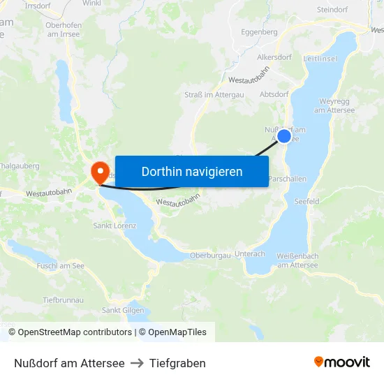 Nußdorf am Attersee to Tiefgraben map
