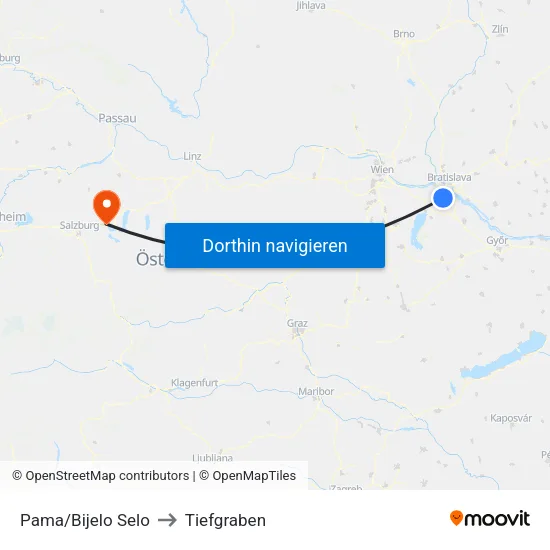 Pama/Bijelo Selo to Tiefgraben map