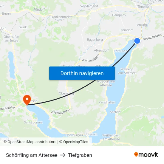 Schörfling am Attersee to Tiefgraben map