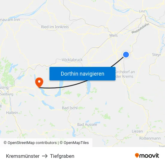 Kremsmünster to Tiefgraben map