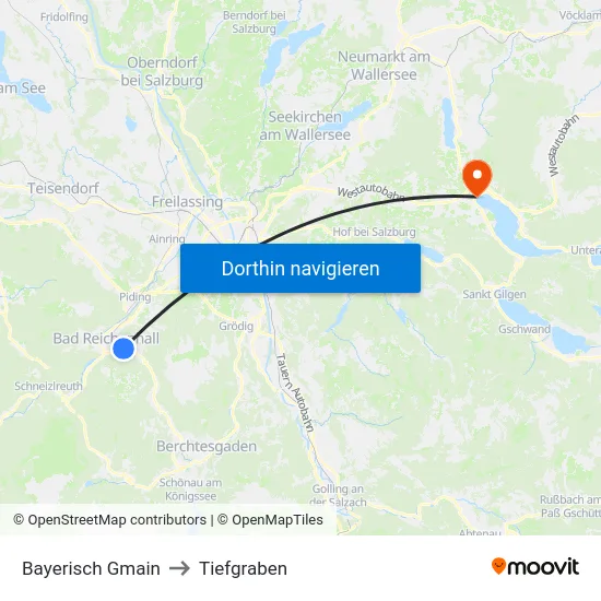 Bayerisch Gmain to Tiefgraben map