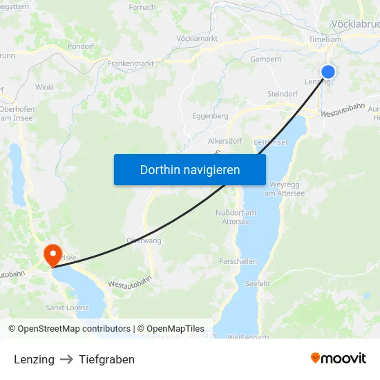 Lenzing to Tiefgraben map