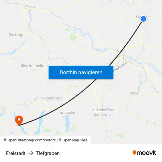 Freistadt to Tiefgraben map