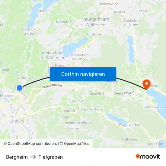 Bergheim to Tiefgraben map