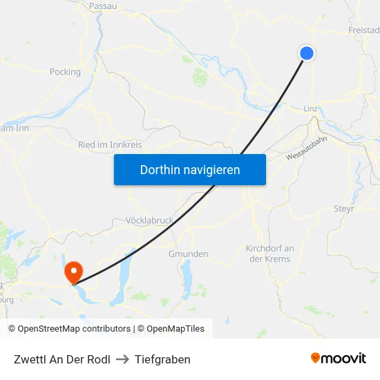 Zwettl An Der Rodl to Tiefgraben map