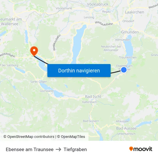 Ebensee am Traunsee to Tiefgraben map
