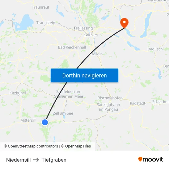Niedernsill to Tiefgraben map