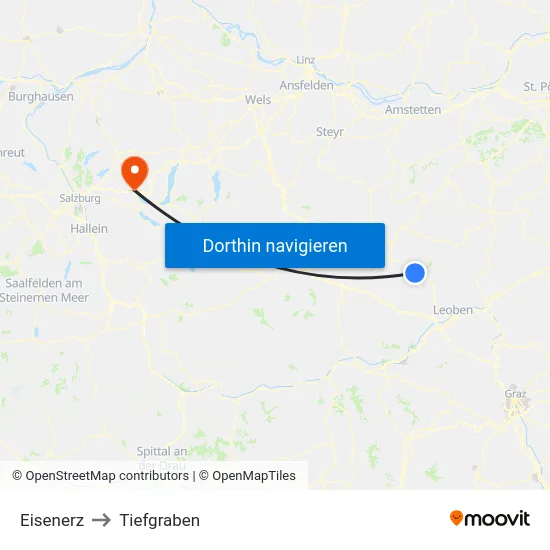 Eisenerz to Tiefgraben map