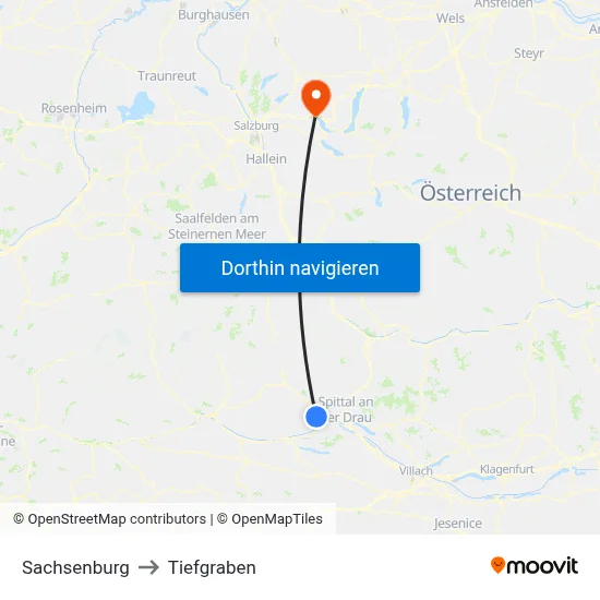 Sachsenburg to Tiefgraben map