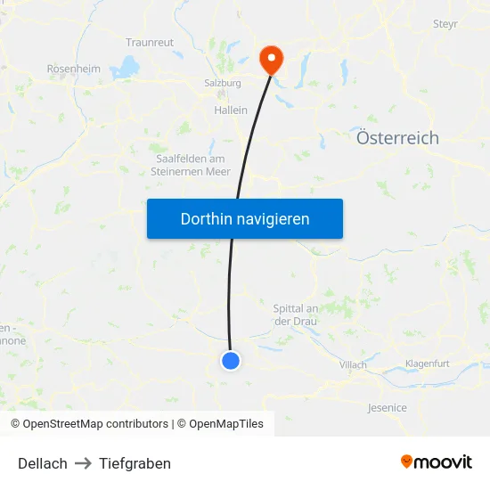 Dellach to Tiefgraben map