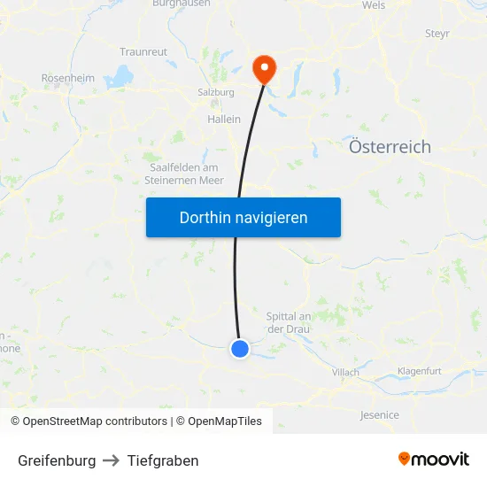 Greifenburg to Tiefgraben map