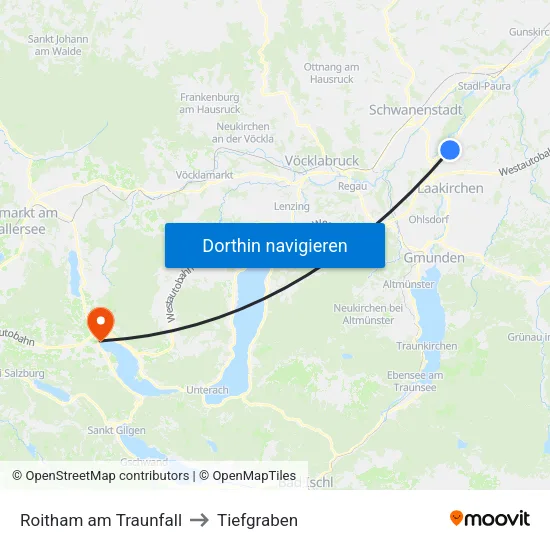 Roitham am Traunfall to Tiefgraben map