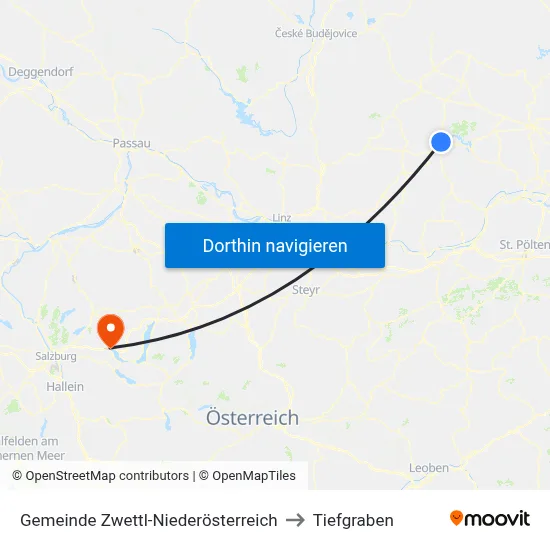 Gemeinde Zwettl-Niederösterreich to Tiefgraben map