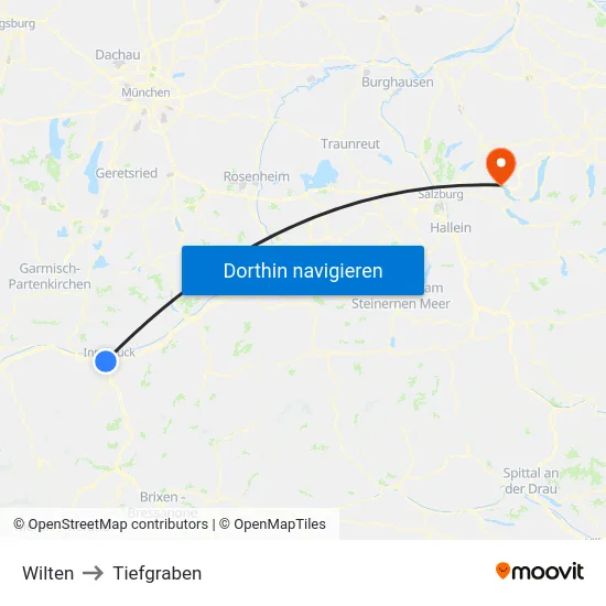 Wilten to Tiefgraben map