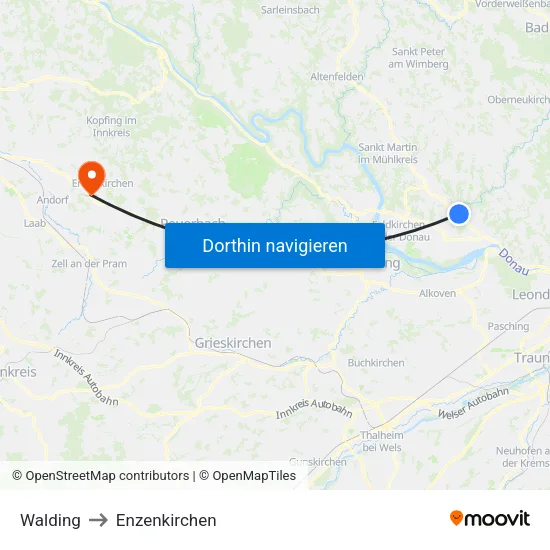 Walding to Enzenkirchen map