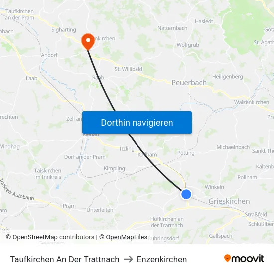 Taufkirchen An Der Trattnach to Enzenkirchen map