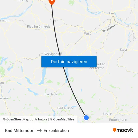Bad Mitterndorf to Enzenkirchen map