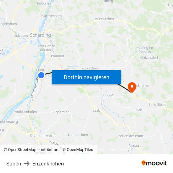 Suben to Enzenkirchen map
