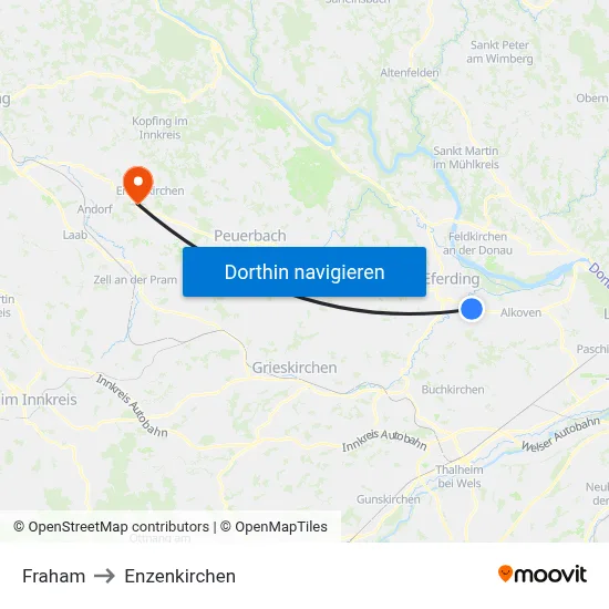 Fraham to Enzenkirchen map
